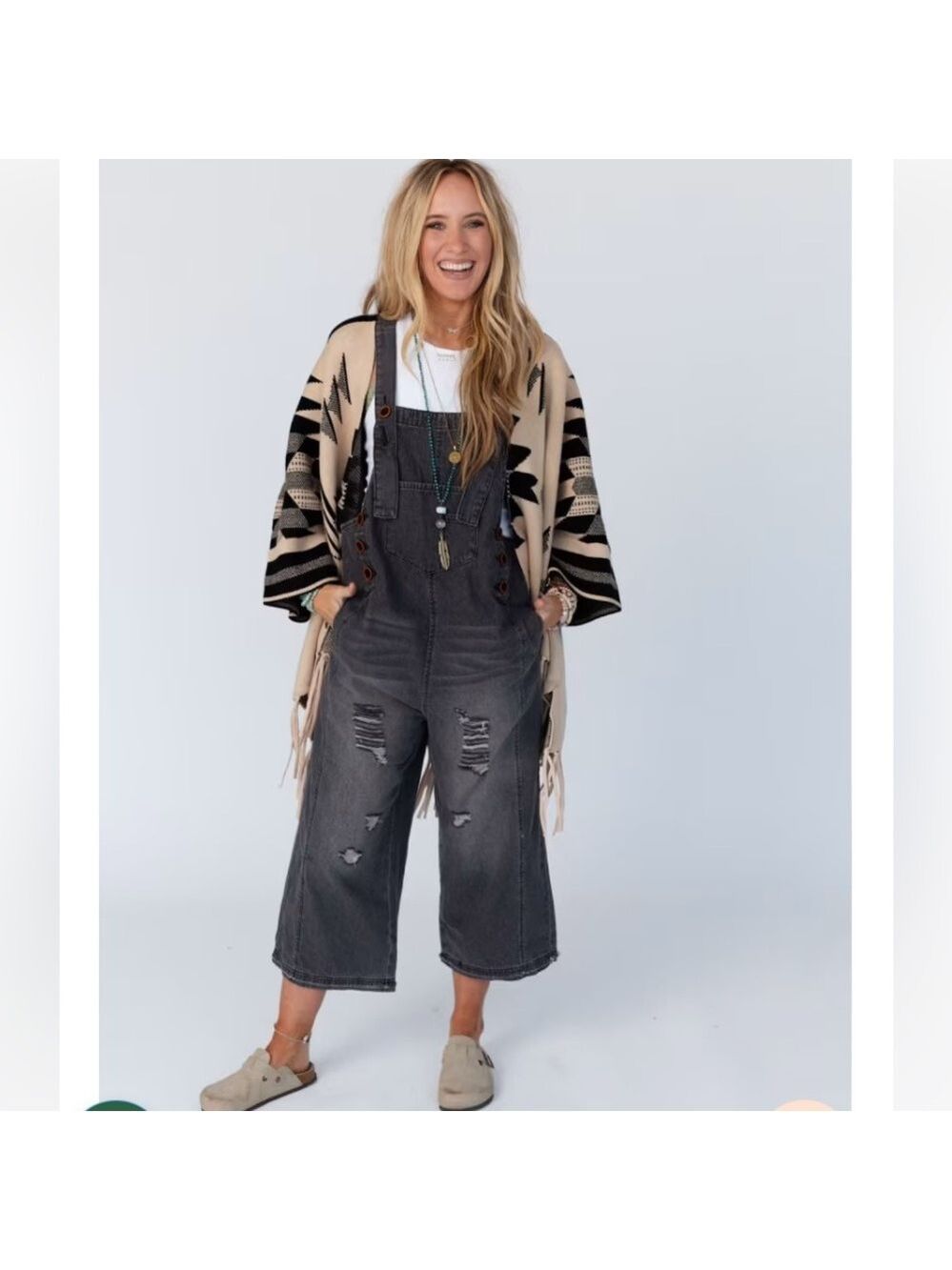 EASEL High Hopes Oversized Baggy Gray Black Overalls - Picture 3 of 4